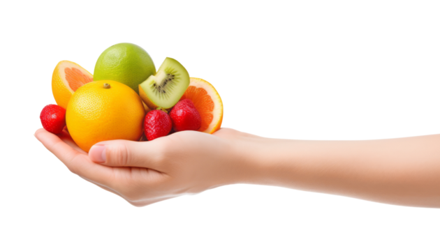 hands holding a fruit isolated on transparent background cutout