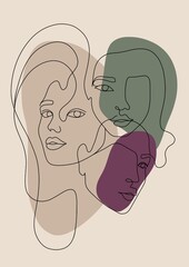 Line art face,  line woman , hand drawn one line illustration,  minimal line women 