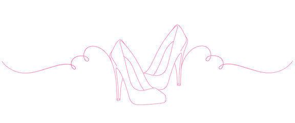 Pink line art style women shoes. wedding, valentine, christmas, celebration elements.
