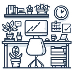 Object on desk line icons vector illustration flat design