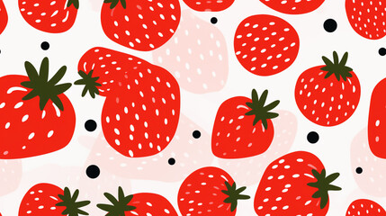 Strawberry image drawn abstractly and with a minimalist style. Random arrangement with repeating pattern tiles.
