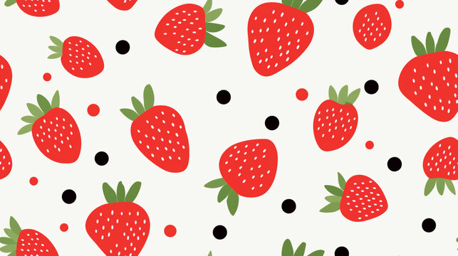 Strawberry image drawn abstractly and with a minimalist style. Random arrangement with repeating pattern tiles.
