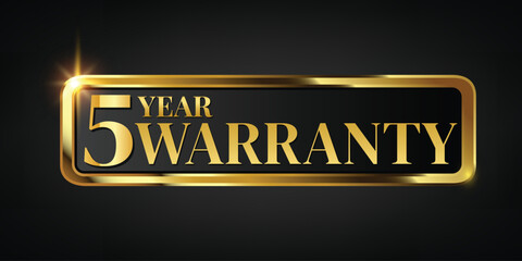 5 year warranty logo with golden banner and golden ribbon.Vector illustration.