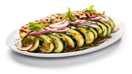 Grilled vegetables, made in oven, zucchinis with onion