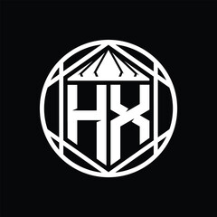 HX Letter Logo monogram hexagon slice crown sharp shield shape isolated circle abstract style design