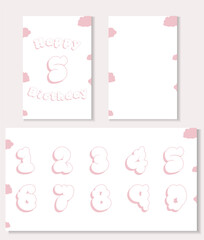 Cute children's birthday card with lamb and numbers from 0 to 9. Greeting cards. Happy birthday card. Vector illustration.