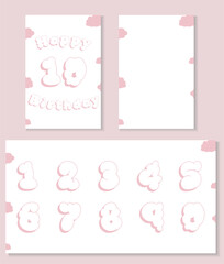 Cute children's birthday card with lamb and numbers from 0 to 9. Greeting cards. Happy birthday card. Vector illustration.