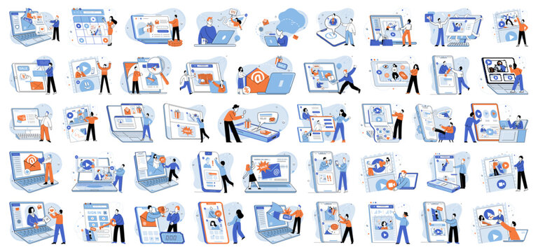 Digital marketing vector illustration. The rise e commerce has led to surge in digital marketing strategies Digital marketing campaigns leverage social media channels to reach and engage audiences