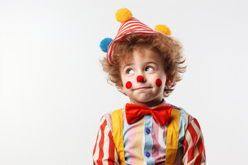 Little boy in a clown costume. Children's emotions