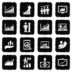 Growth Icons. Grunge Black Flat Design. Vector Illustration.