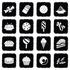 Sweets Icons. Grunge Black Flat Design. Vector Illustration.