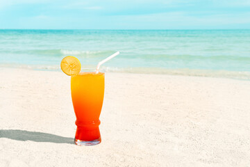 Pair of fruit shakes on the tropical beach