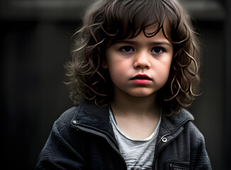 Brooding child. Dark. Maximum detail. Cinematic. K.