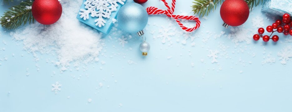 Horizontal Christmas and New Year holiday banner, poster for website, header for website. Christmas background. Xmas festive