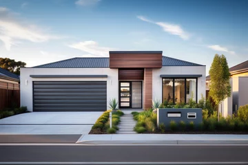 Zelfklevend Fotobehang Exterior front facade of new modern Australian style home, residential architecture © Pemika