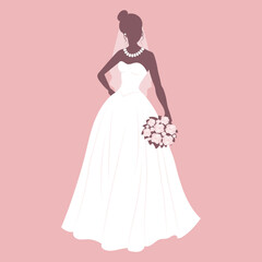 Bride in a wedding dress, silhouette. Luxury wedding illustration, template for invitation. Illustration, vector