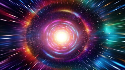 ibrant cosmic vortex with radiant hues. A mesmerizing journey through the heart of a colorful galaxy.