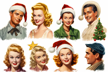 1940s Christmas movie poster replica with holiday designs isolated on a white background 