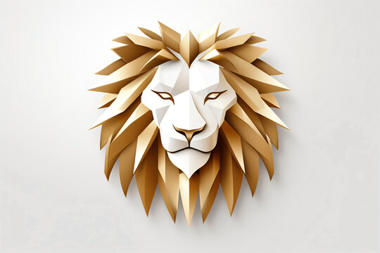 white gold lion logo isolated on clean white background, symbol, wallpaper, space for text