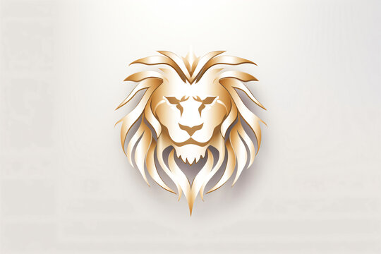 white gold lion logo isolated on clean white background, symbol, wallpaper, space for text