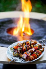 Moroccan fish kebab  on the outdoor grill .style rustic