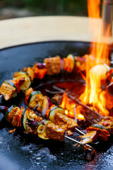 Moroccan fish kebab  on the outdoor grill .style rustic