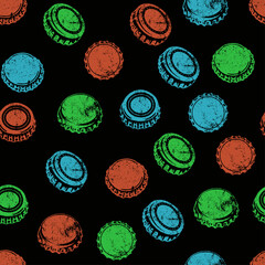 seamless pattern bottle aluminum caps, Soda, juice or beer bottle tops icon. Vector illustration