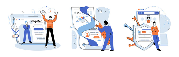 Authentication. Vector illustration. The account login process requires users to authenticate their identity Protecting user privacy is fundamental aspect secure system The authentication concept