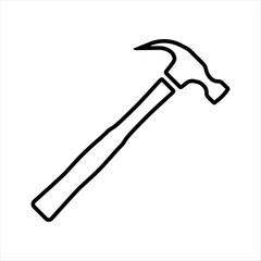 Simple Hammer vector silhouette icon, isolated on white isolated background. Flat design. Black outline or silhouette. Construction tools. Shoemaker's hammer