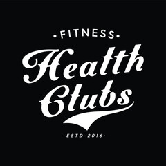 health clubs or sport fitness center typographic vintage grunge poster, emblem, logo design with barbell and kettlebell. Retro vector illustration.