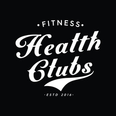 Fototapeta premium health clubs or sport fitness center typographic vintage grunge poster, emblem, logo design with barbell and kettlebell. Retro vector illustration.