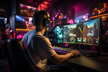 Gamers are playing online in front of the computer with Racing Game Controller.