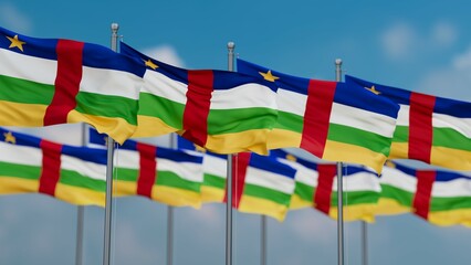 Central African Republic many flags in row, multiple flags in line