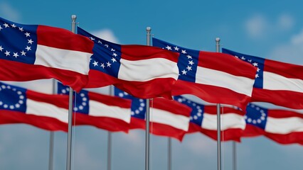 Confederate USA many flags in row, multiple flags in line