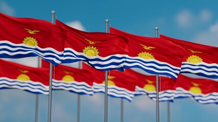 Kiribati many flags in row, multiple flags in line