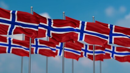 Norway many flags in row, multiple flags in line