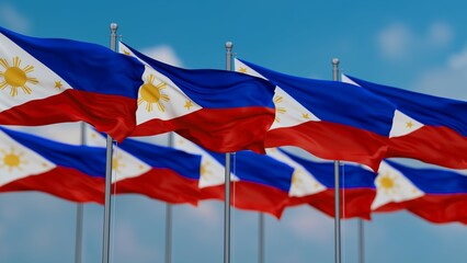 Philippines many flags in row, multiple flags in line