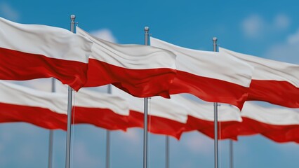 Poland many flags in row, multiple flags in line