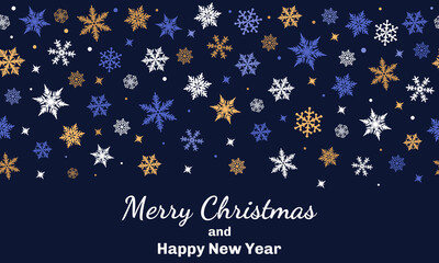 Vector seamless frame of snowflakes. Design for Christmas and New Year cards and invitations. Winter ornament.