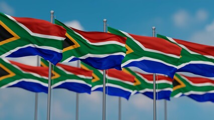 South Africa many flags in row, multiple flags in line