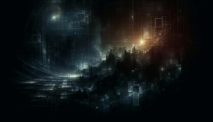 Dark Digital Metropolis: Cybernetic Cityscape Abstract Background