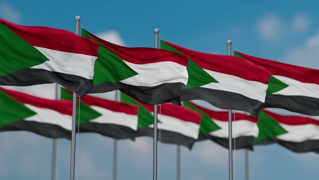 Sudan many flags in row, multiple flags in line