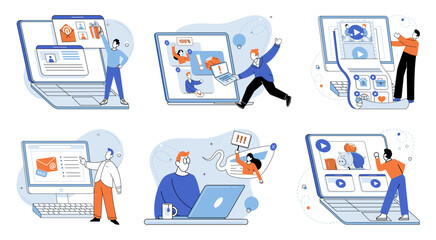 Digital marketing vector illustration. Occupations in digital marketing require deep understanding various commercial aspects Trade and commerce are greatly influenced by digital marketing strategies