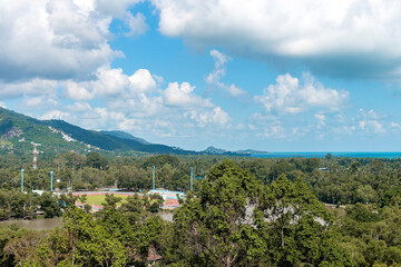 Panorama of Koh Samui. Lamai mountains. Bright sunny day.