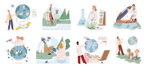 Laboratory research. Vector illustration. Biotechnology research in lab focuses on harnessing biological systems for various applications Data analysis is critical step in laboratory research