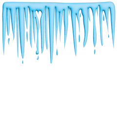 Template border with melting water border, melting icicles. Vector illustration of abstract banner with blue melting icicles, blank background.