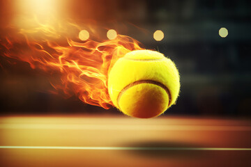 tennis ball in fire, AI generated