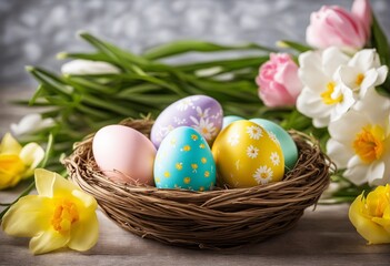 Obraz na płótnie Canvas easter eggs in an easter basket