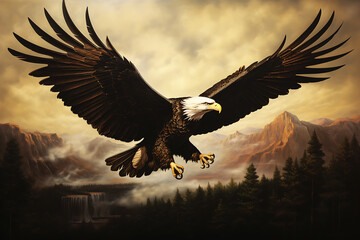 Painting of a majestic eagle in flight