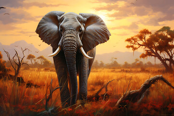 Fototapeta na wymiar A wise old elephant in the savanna